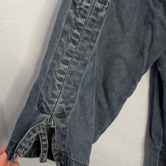 Soft Surroundings Women 2X Tencel Denim Button-Up Shirt Ruffle Collar Split Cuff - Picture 6 of 14